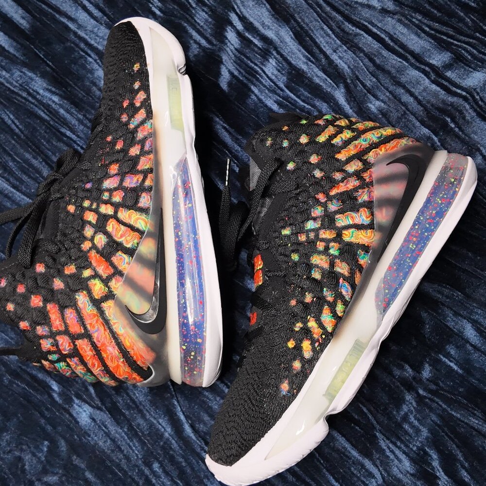Nike Lebron 17 James Gang, size 9.5, color is black and multi-color